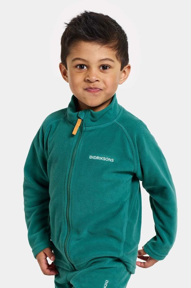 Дитяча кофта Didriksons MONTE KIDS FULLZIP колір зелений однотонна