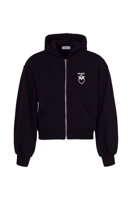 Дитяча бавовняна кофта Pinko Up колір чорний з капюшоном з аплікацією