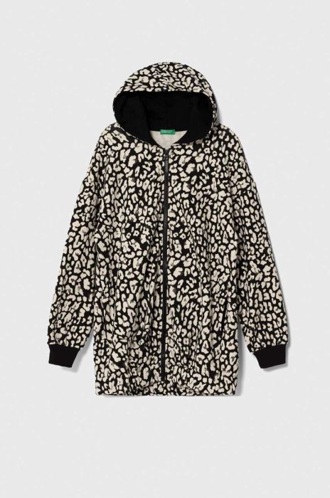 Дитяча кофта United Colors of Benetton колір чорний з капюшоном візерунок (3601267)
