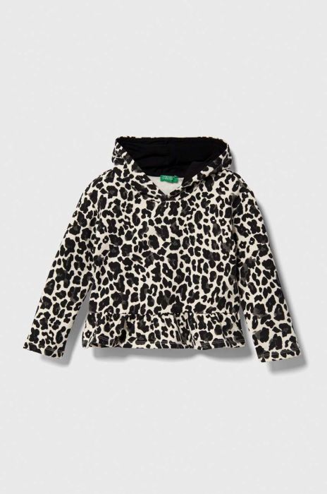 Дитяча кофта United Colors of Benetton колір чорний з капюшоном візерунок (3601280)