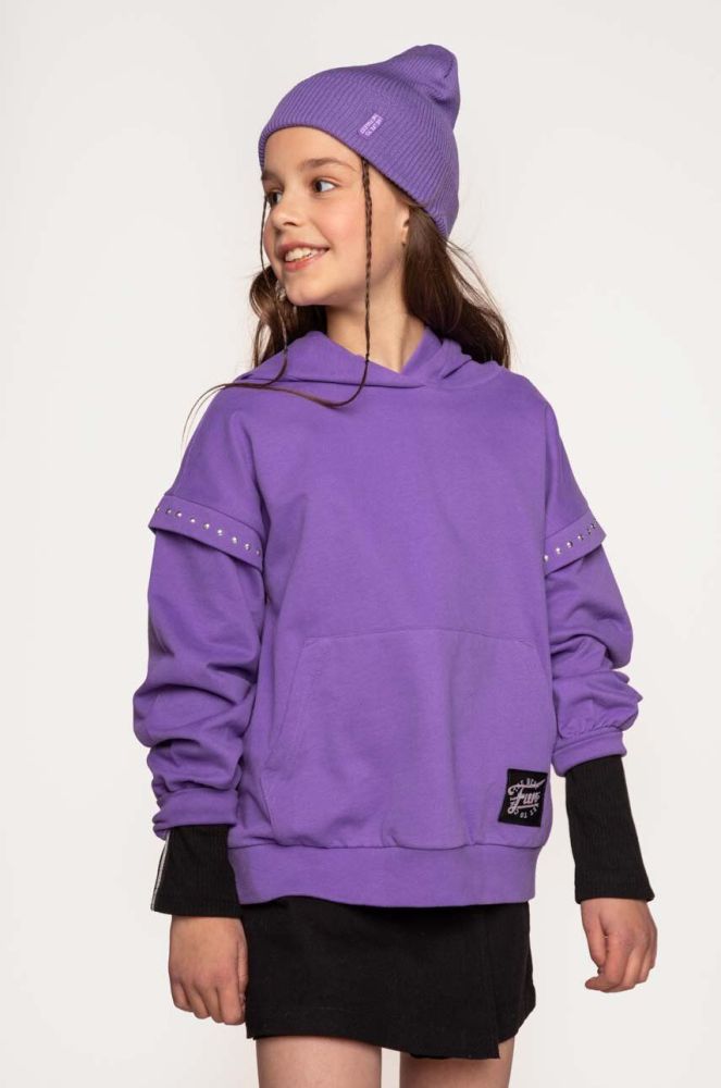 Дитяча бавовняна кофта Coccodrillo колір фіолетовий з капюшоном з аплікацією