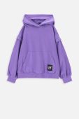 Дитяча бавовняна кофта Coccodrillo колір фіолетовий з капюшоном з аплікацією