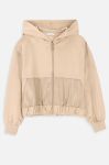 Дитяча бавовняна кофта Coccodrillo колір бежевий з капюшоном однотонна