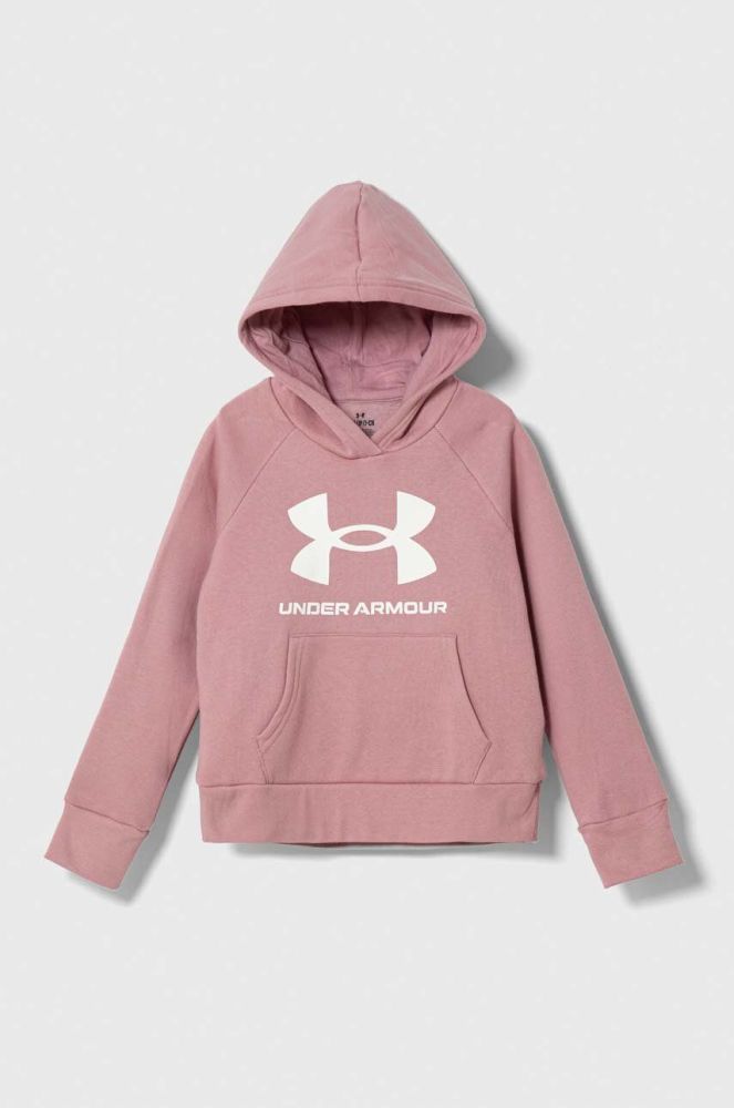 Дитяча кофта Under Armour UA Rival Fleece BL? колір рожевий з капюшоном з принтом