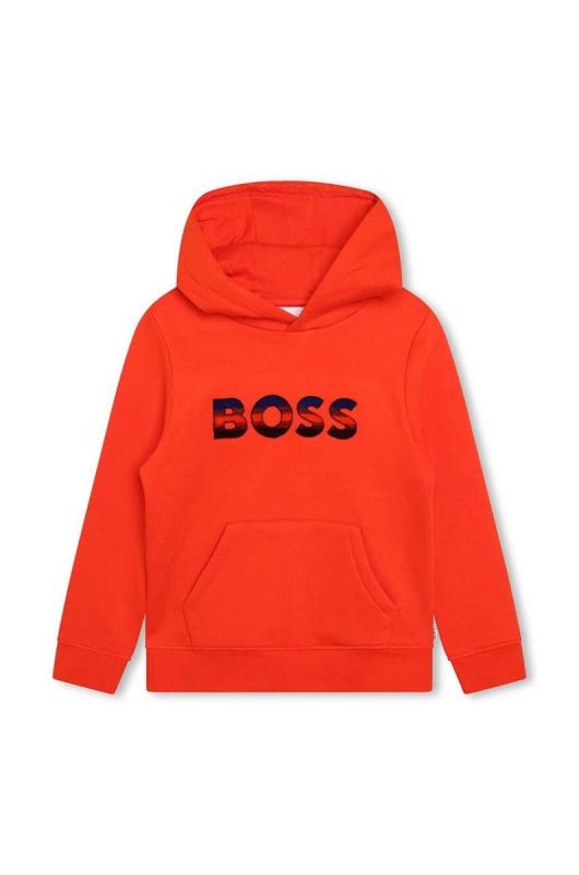 Дитяча кофта BOSS колір червоний з капюшоном з принтом (3557575)