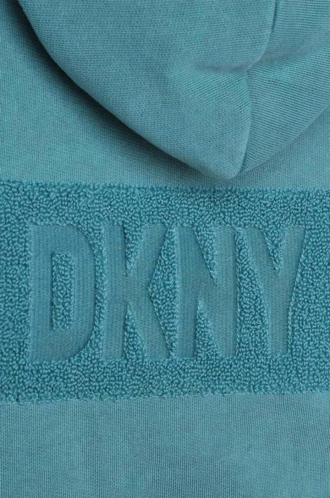Дитяча бавовняна кофта Dkny колір зелений з капюшоном однотонна (3511304) фото 4