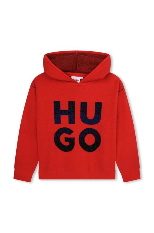 Дитяча кофта HUGO колір червоний з капюшоном з принтом (3511310)