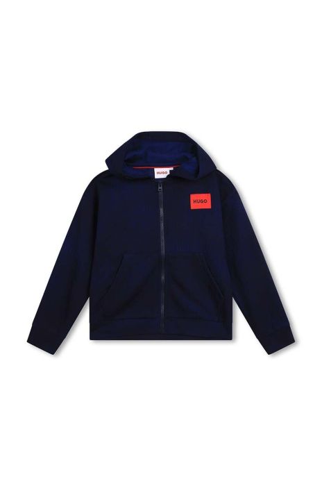 Дитяча бавовняна кофта HUGO колір синій з капюшоном візерунок (3458252)