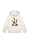 Дитяча бавовняна кофта Kenzo Kids колір бежевий з капюшоном з принтом (3453694)