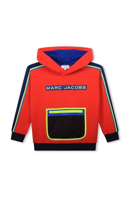 Дитяча бавовняна кофта Marc Jacobs колір червоний з капюшоном візерунок (3449938)