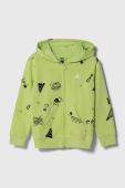 Дитяча кофта adidas J BLUV Q3 FZHD колір зелений з капюшоном візерунок Дитяча кофта adidas J BLUV Q3 FZHD колір зелений з капюшоном візерунок