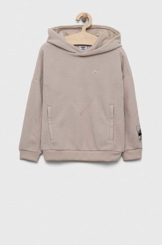 Дитяча кофта adidas Originals колір бежевий з капюшоном однотонна фото 2