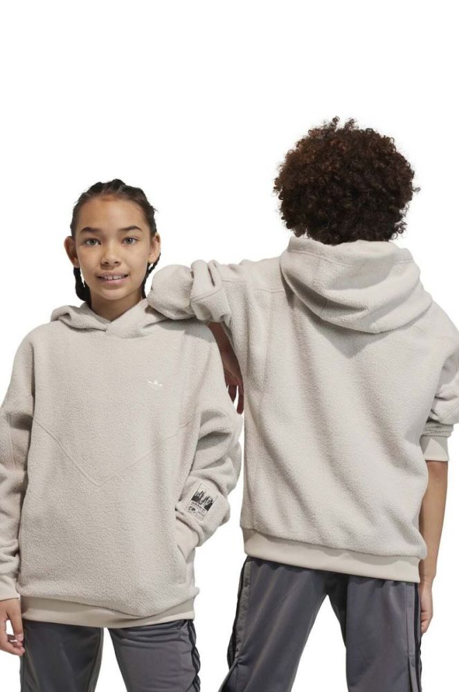 Дитяча кофта adidas Originals колір бежевий з капюшоном однотонна фото 5