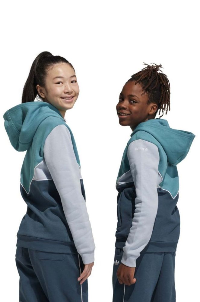 Дитяча кофта adidas Originals колір зелений з капюшоном візерунок (3488956) фото 5