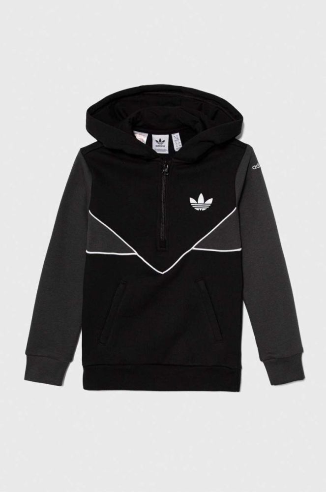 Дитяча кофта adidas Originals колір чорний з капюшоном з аплікацією фото 2
