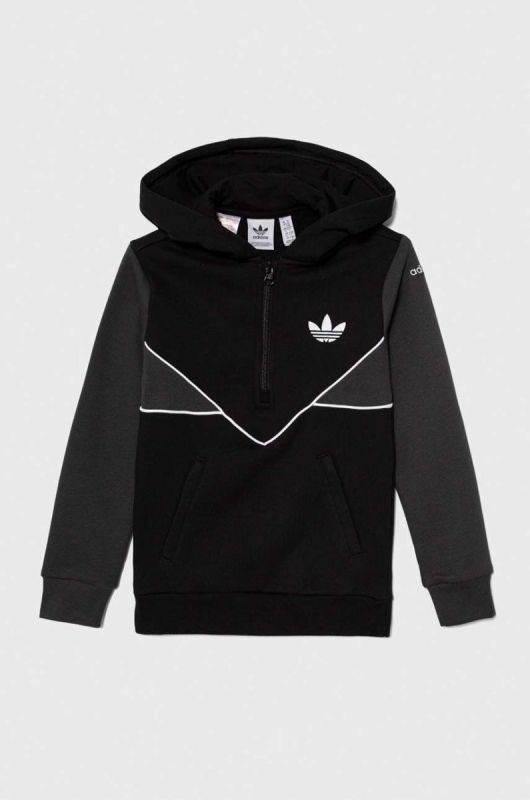 Дитяча кофта adidas Originals колір чорний з капюшоном з аплікацією фото 2