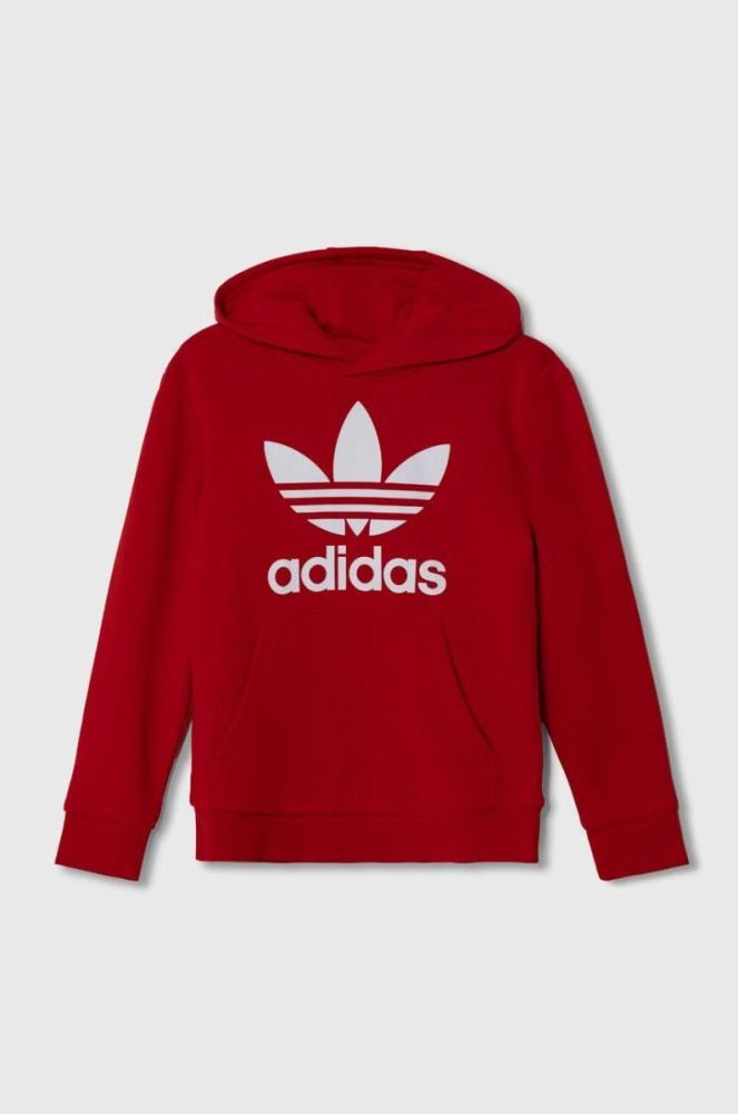 Дитяча кофта adidas Originals TREFOIL колір червоний з капюшоном з принтом фото 2
