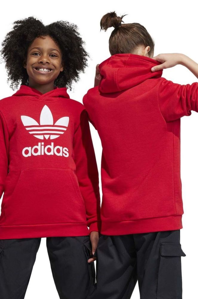 Дитяча кофта adidas Originals TREFOIL колір червоний з капюшоном з принтом фото 5