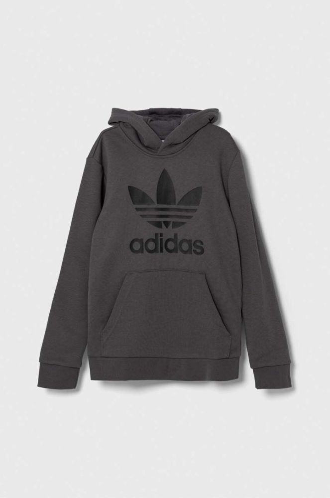 Дитяча кофта adidas Originals TREFOIL колір сірий з капюшоном з принтом фото 2