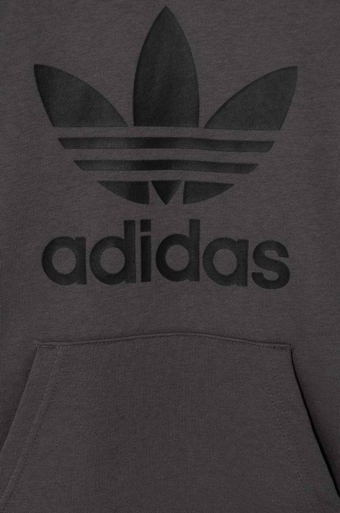 Дитяча кофта adidas Originals TREFOIL колір сірий з капюшоном з принтом фото 4