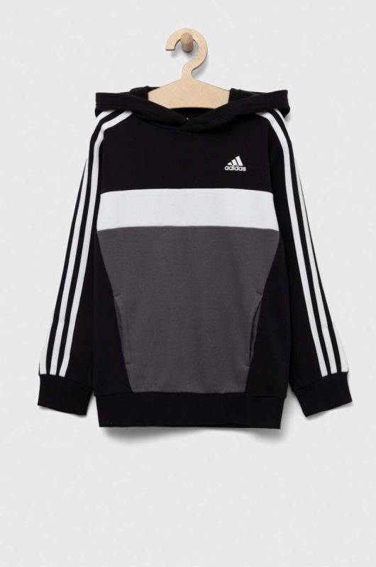 Дитяча кофта adidas колір чорний з капюшоном візерунок фото 2