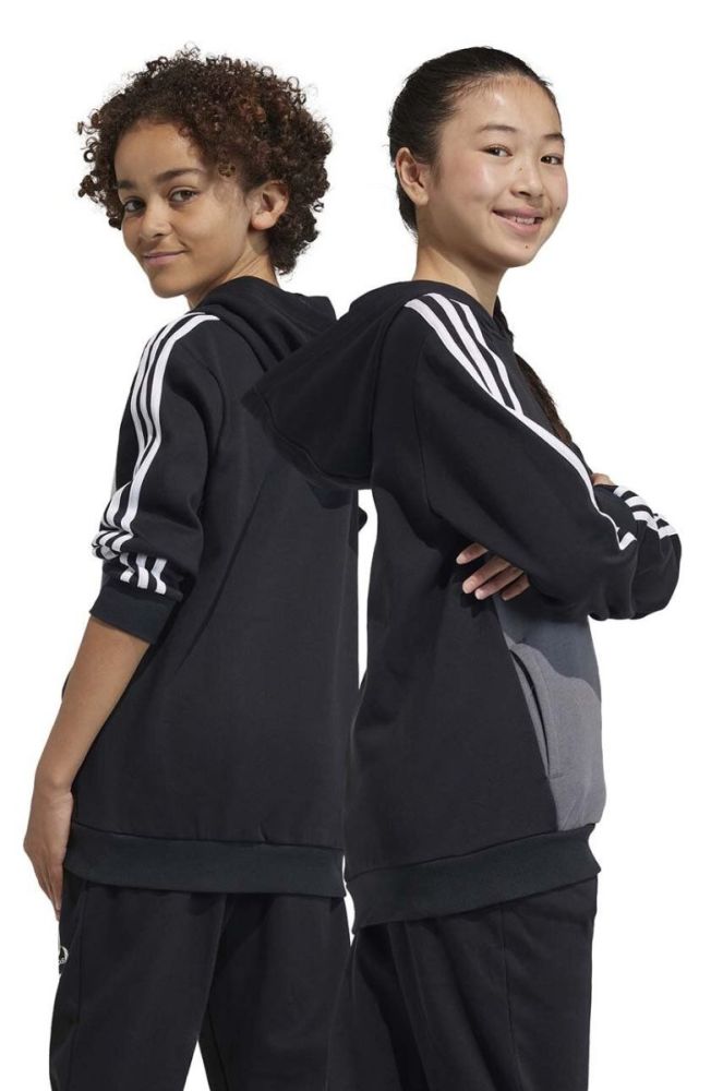 Дитяча кофта adidas колір чорний з капюшоном візерунок фото 5