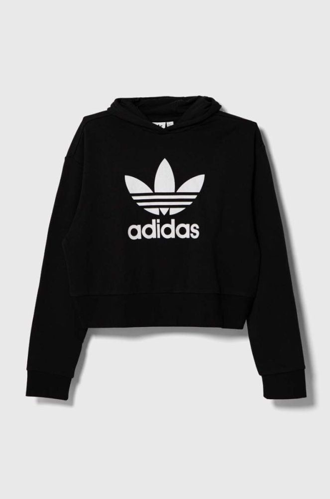 Дитяча кофта adidas Originals колір чорний з капюшоном з принтом фото 2