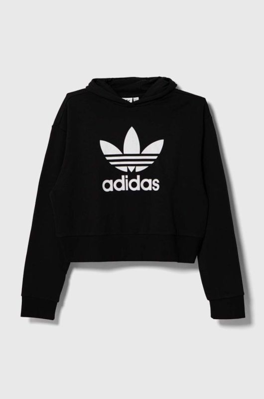 Дитяча кофта adidas Originals колір чорний з капюшоном з принтом фото 2
