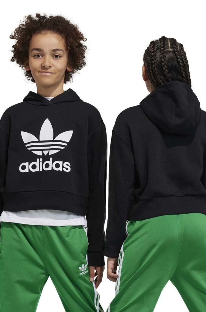 Дитяча кофта adidas Originals колір чорний з капюшоном з принтом фото 5