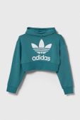 Дитяча кофта adidas Originals колір бірюзовий з капюшоном з принтом