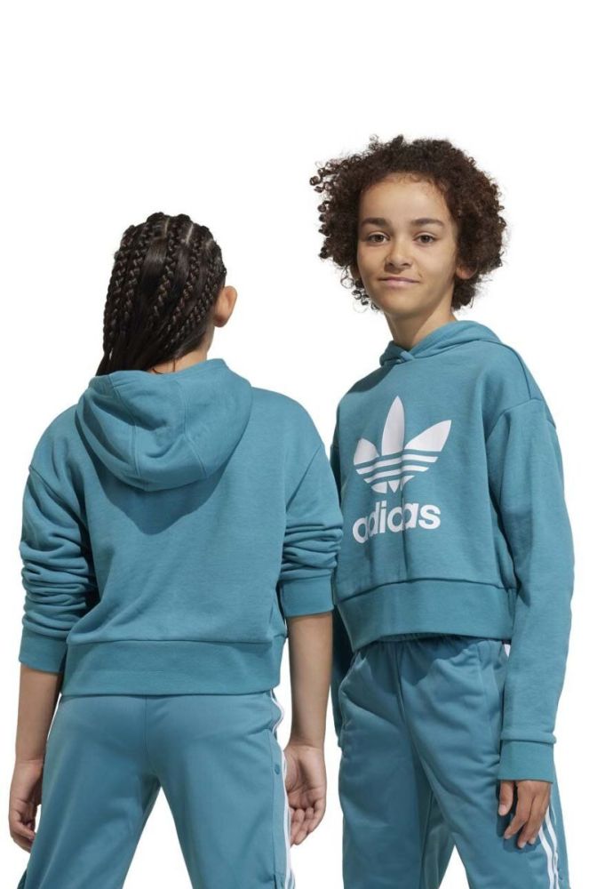 Дитяча кофта adidas Originals колір бірюзовий з капюшоном з принтом фото 5