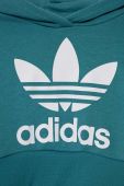 Дитяча кофта adidas Originals колір бірюзовий з капюшоном з принтом
