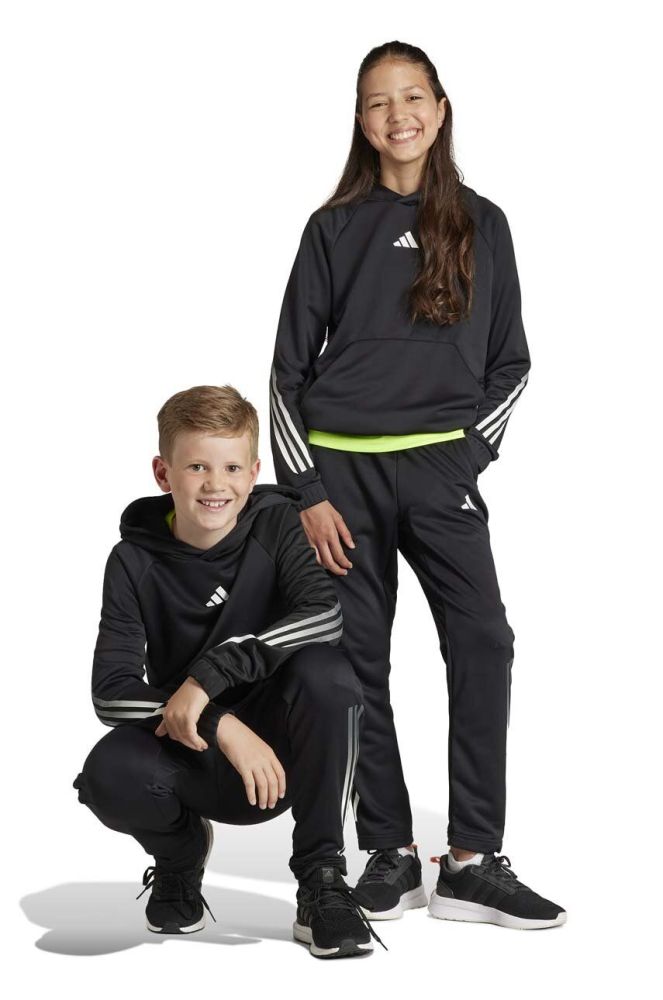 Дитяча кофта adidas колір чорний з капюшоном з принтом (3634318)