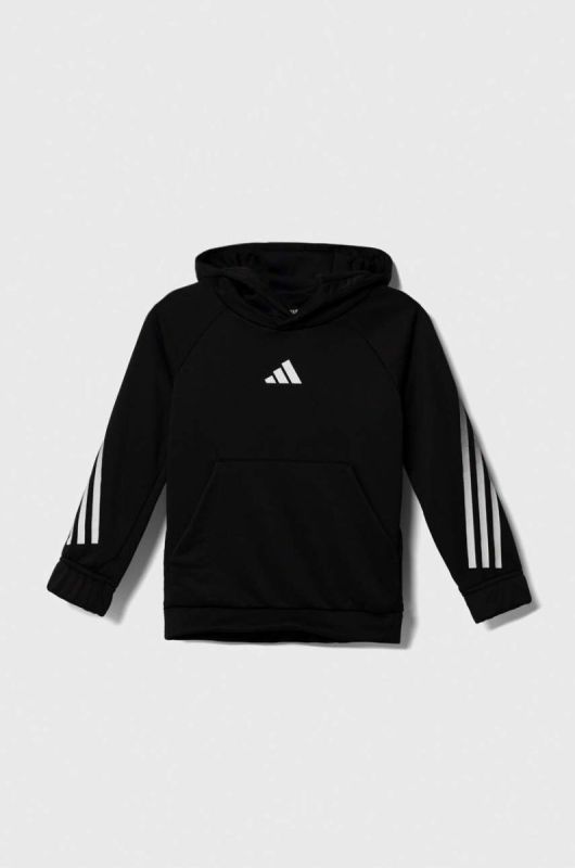 Дитяча кофта adidas колір чорний з капюшоном з принтом (3634318) фото 2
