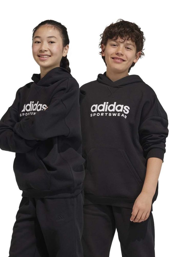 Дитяча кофта adidas колір чорний з капюшоном з принтом (3566826)