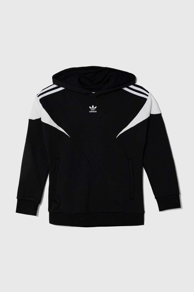 Дитяча кофта adidas Originals колір чорний з капюшоном візерунок