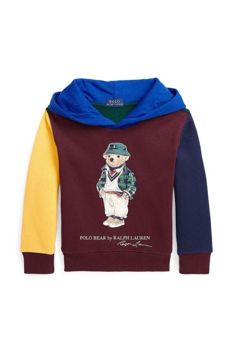 Дитяча кофта Polo Ralph Lauren колір бордовий з капюшоном з принтом