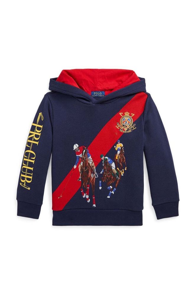 Дитяча кофта Polo Ralph Lauren колір синій з капюшоном з принтом (3613424)