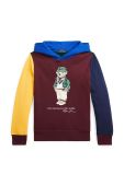 Дитяча бавовняна кофта Polo Ralph Lauren колір бордовий з капюшоном з принтом