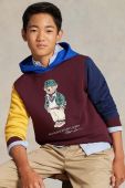 Дитяча бавовняна кофта Polo Ralph Lauren колір бордовий з капюшоном з принтом