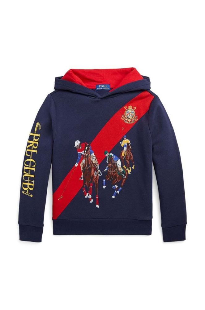 Дитяча кофта Polo Ralph Lauren колір синій з капюшоном з принтом (3613430) фото 2