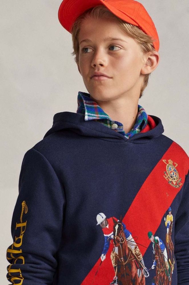 Дитяча кофта Polo Ralph Lauren колір синій з капюшоном з принтом (3613430) фото 4