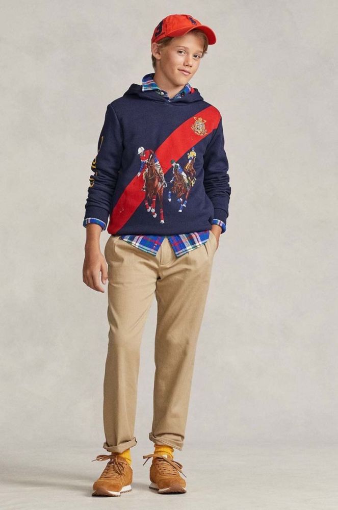 Дитяча кофта Polo Ralph Lauren колір синій з капюшоном з принтом (3613430) фото 5