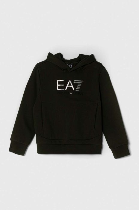 Дитяча кофта EA7 Emporio Armani колір зелений з капюшоном з принтом (3380988)