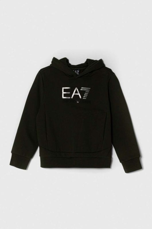 Дитяча кофта EA7 Emporio Armani колір зелений з капюшоном з принтом (3380988)