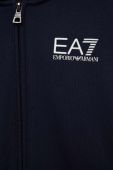 Дитяча кофта EA7 Emporio Armani колір синій з капюшоном однотонна Дитяча кофта EA7 Emporio Armani колір синій з капюшоном однотонна