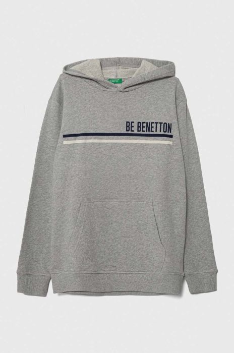 Дитяча бавовняна кофта United Colors of Benetton колір сірий з капюшоном візерунок (3390404)