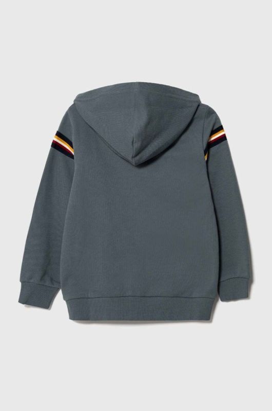 Дитяча бавовняна кофта United Colors of Benetton колір сірий з капюшоном візерунок (3393809) фото 2