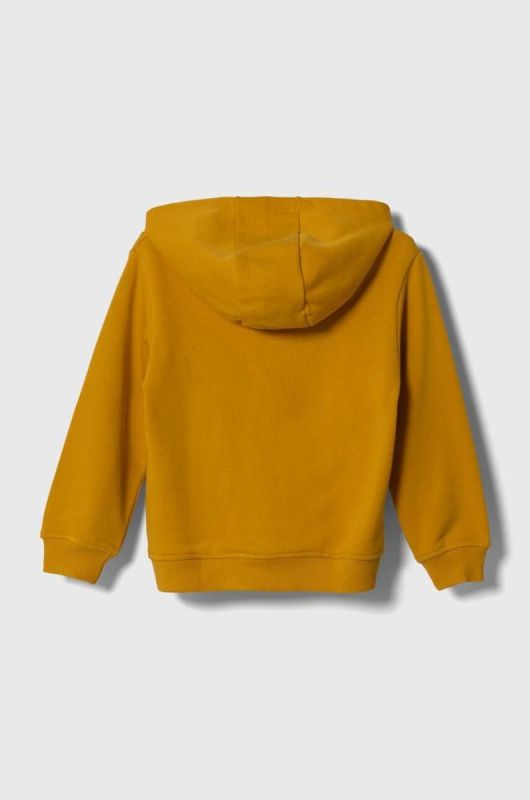 Дитяча бавовняна кофта United Colors of Benetton колір жовтий з капюшоном візерунок (3388199) фото 2