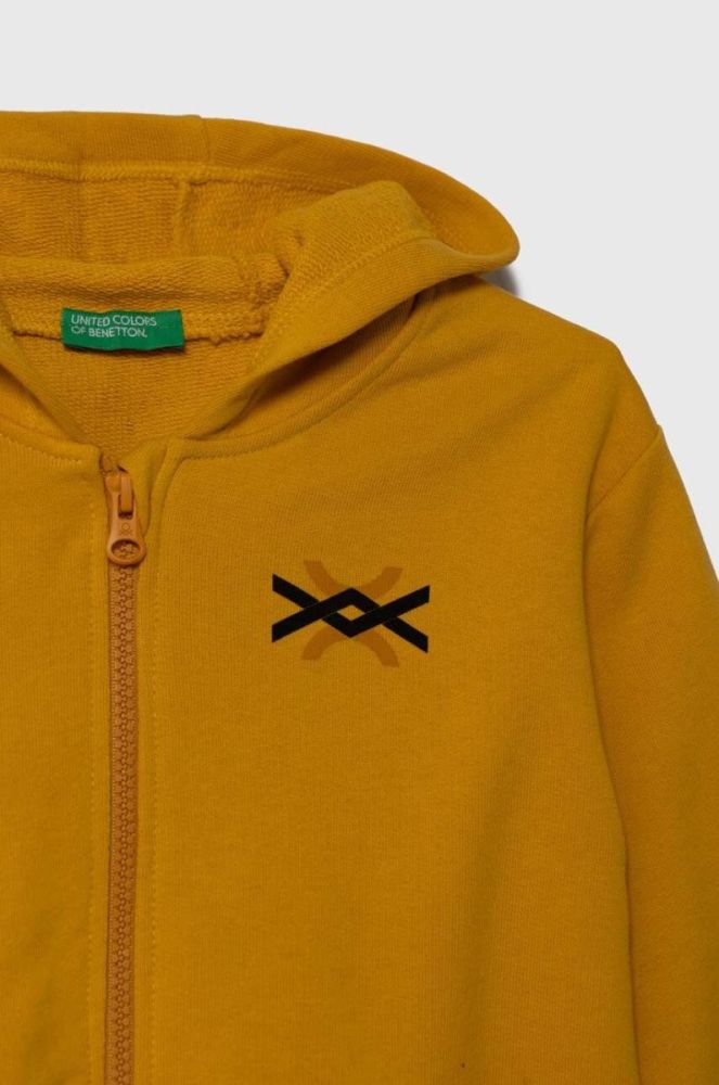 Дитяча бавовняна кофта United Colors of Benetton колір жовтий з капюшоном візерунок (3388199) фото 3